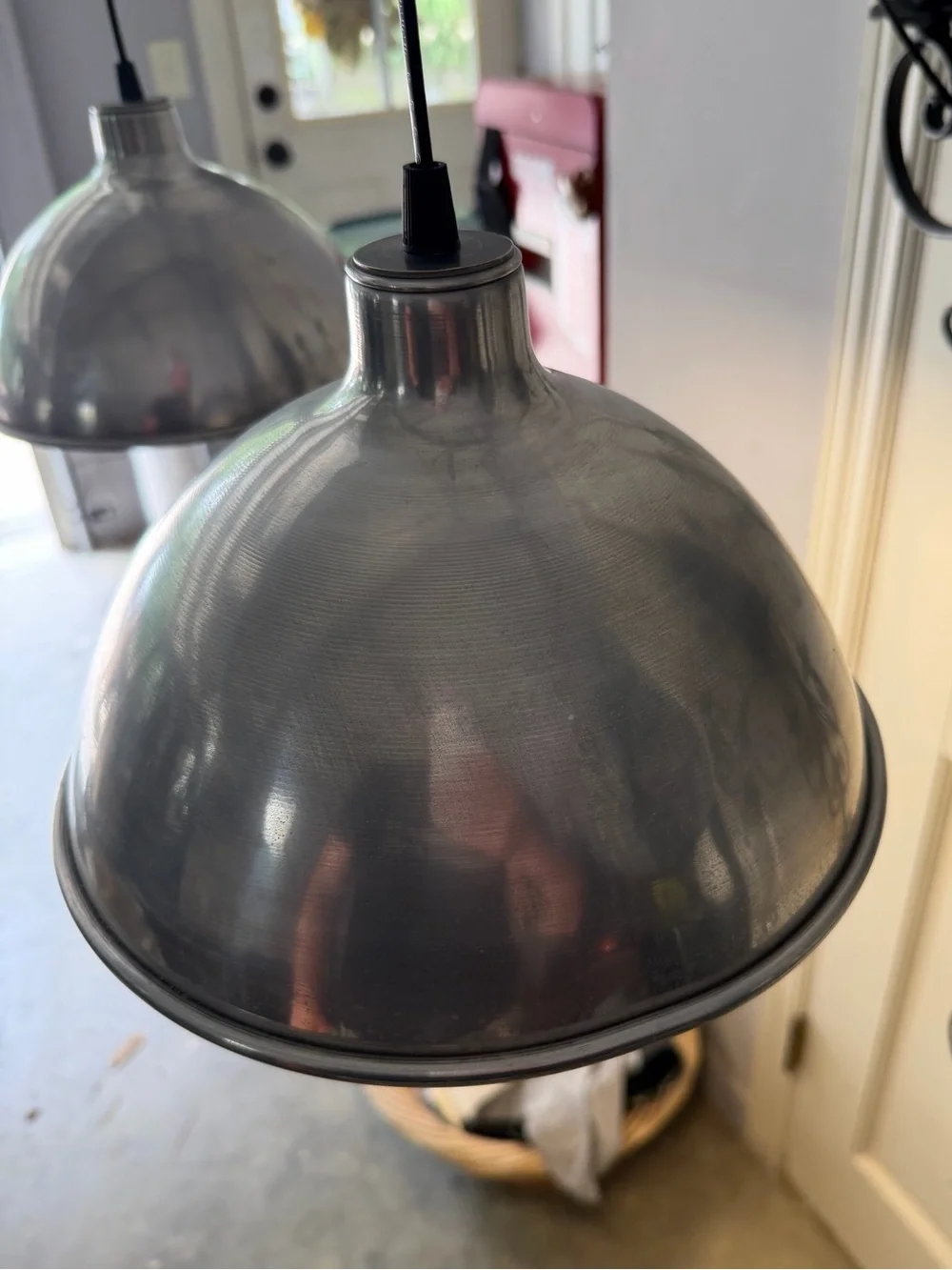 Pair of Industrial Silver Metal Dome Plug-in Pendant Light 16’ cord